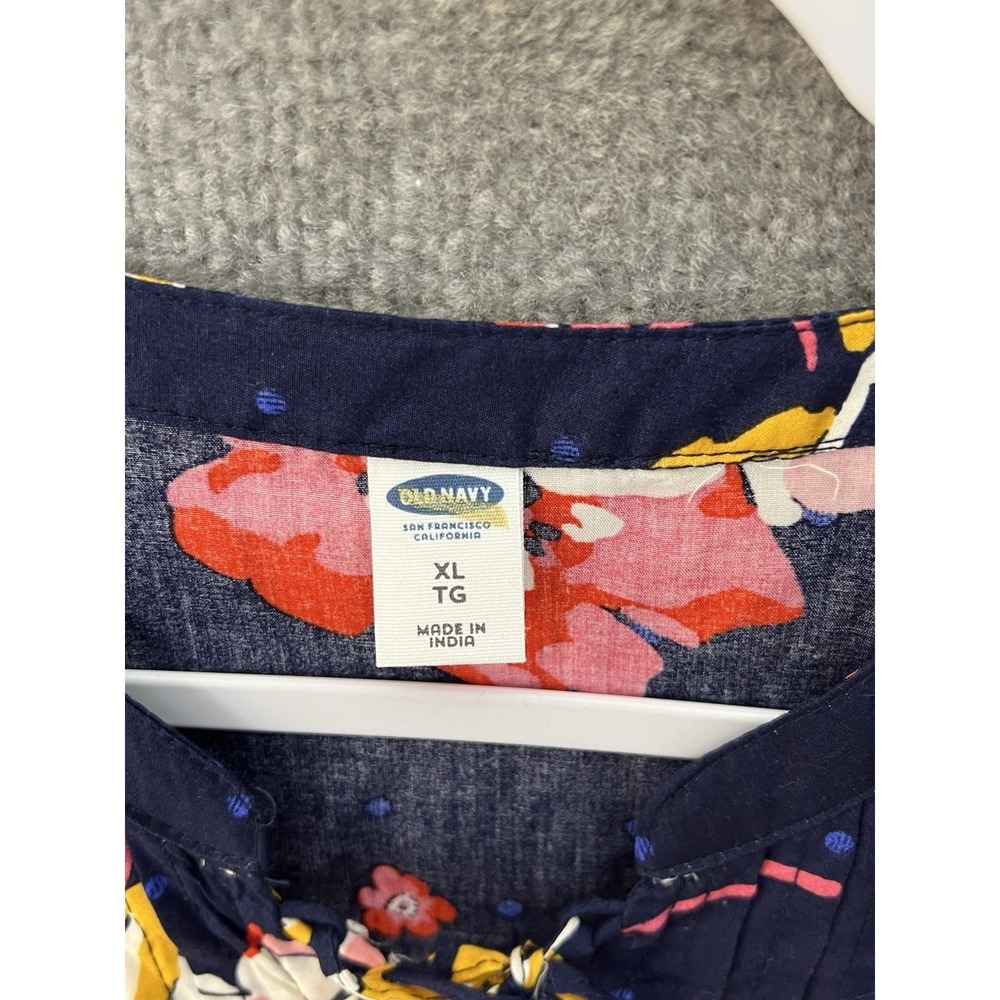 Old Navy Dress Womens Size XL Blue Floral Long Sleeve Pintuck Lace Up Neckline - Picture 3 of 9